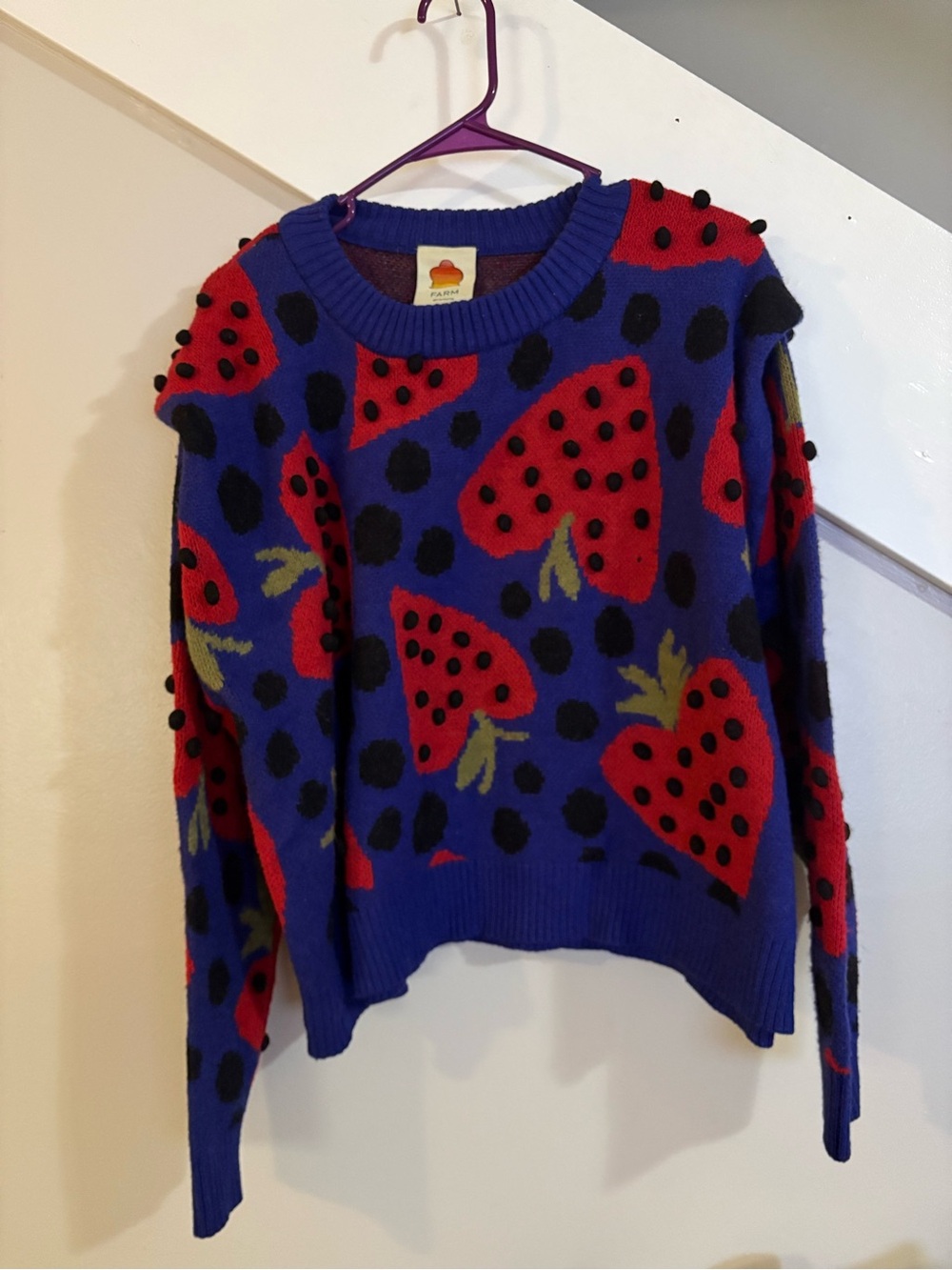 Farm Rio Blue Maxi Heartberry Sweater large - Picture 2 of 7